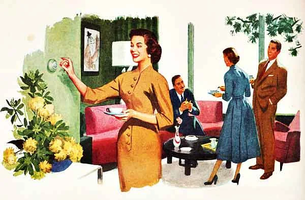 retro living room setting thermostat